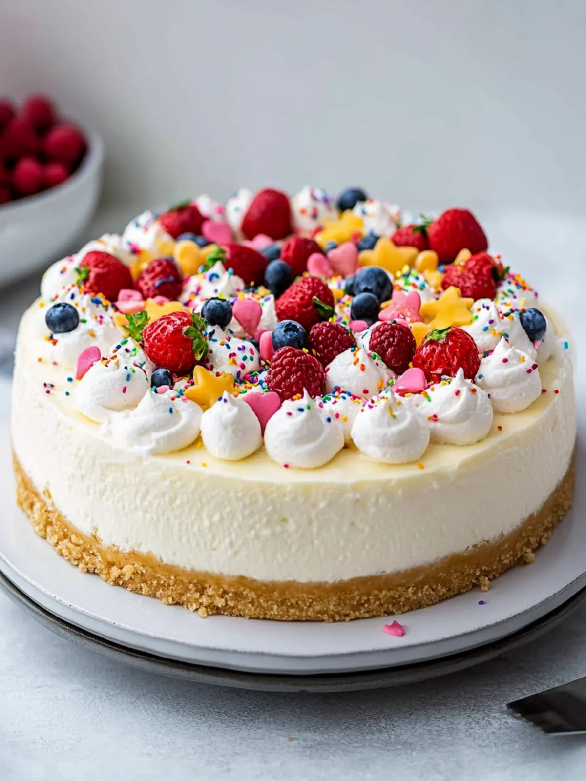 Irresistible Birthday Cheesecake with Fun Rainbow Jimmies 4 Birthday Cheesecake