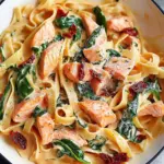 Creamy Salmon Pasta with Sun-Dried Tomato & Spinach Delight 2 Salmon Pasta with Sun-Dried Tomato Cream Sauce and Spinach