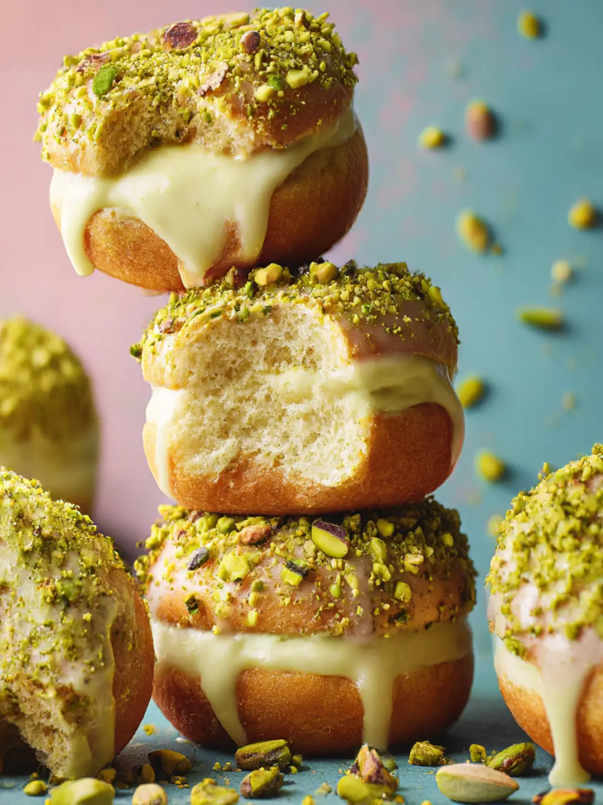 Decadent Donuts Filled With Pistachio Pastry Cream Delight 3 Donuts Filled With Pistachio Pastry Cream