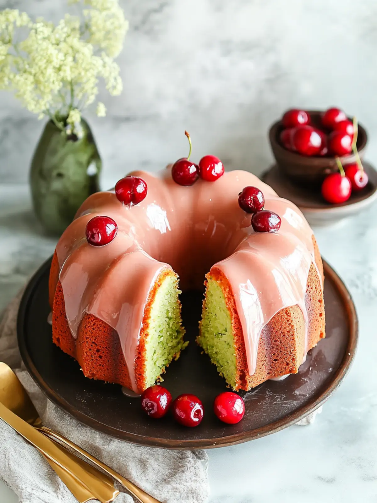 Delicious Pistachio Bundt Cake w/ Cherry Glaze You’ll Love 4 Pistachio Bundt Cake w/ Cherry Glaze