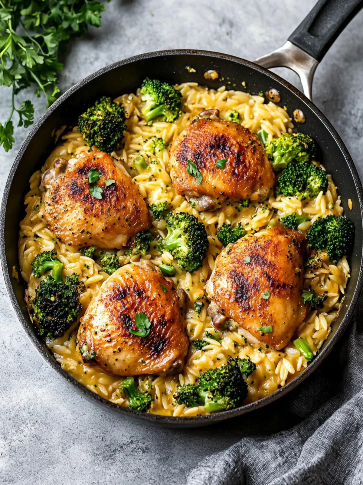 Skillet Chicken Thighs with Broccoli Cheddar Orzo Bliss 2 Skillet Chicken Thighs with Broccoli Cheddar Orzo