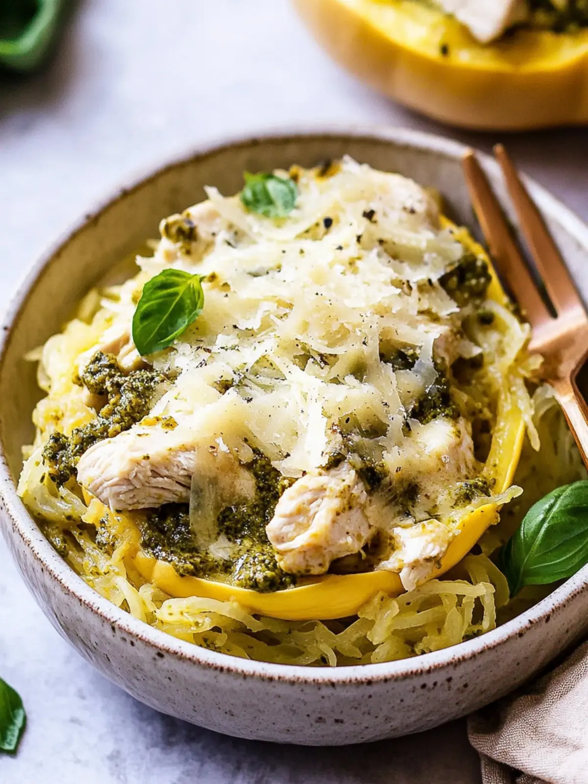 Cheesy Pesto Chicken Spaghetti Squash for a Guilt-Free Delight 4 Cheesy Pesto Chicken Spaghetti Squash
