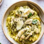 Cheesy Pesto Chicken Spaghetti Squash
