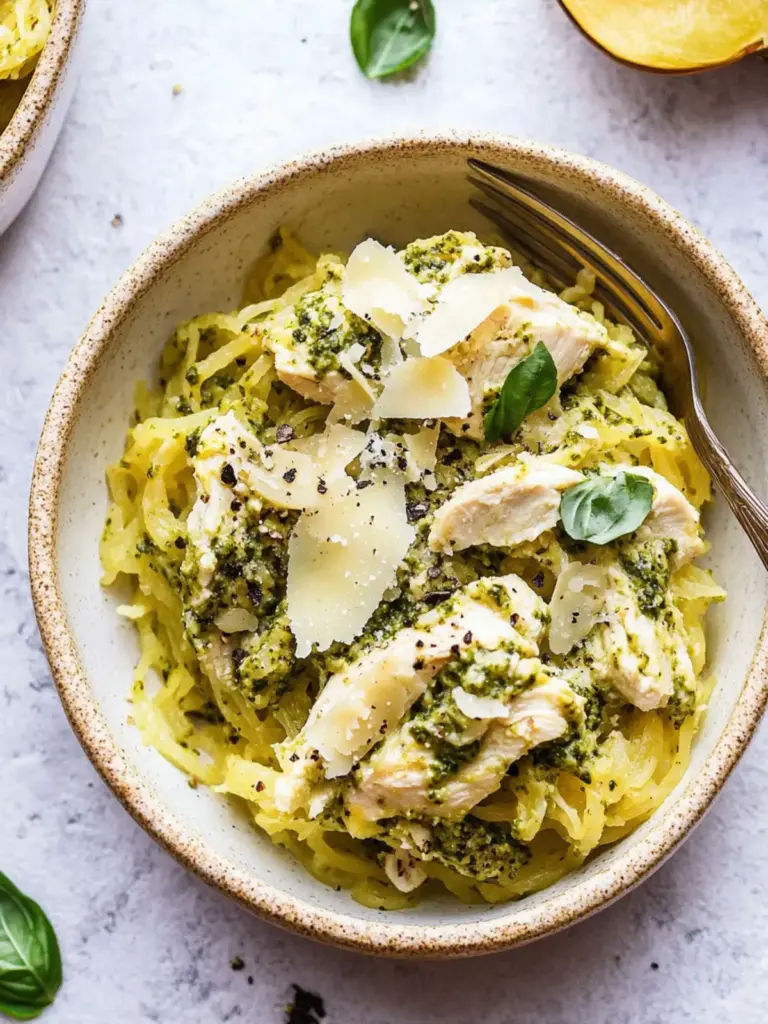 Cheesy Pesto Chicken Spaghetti Squash