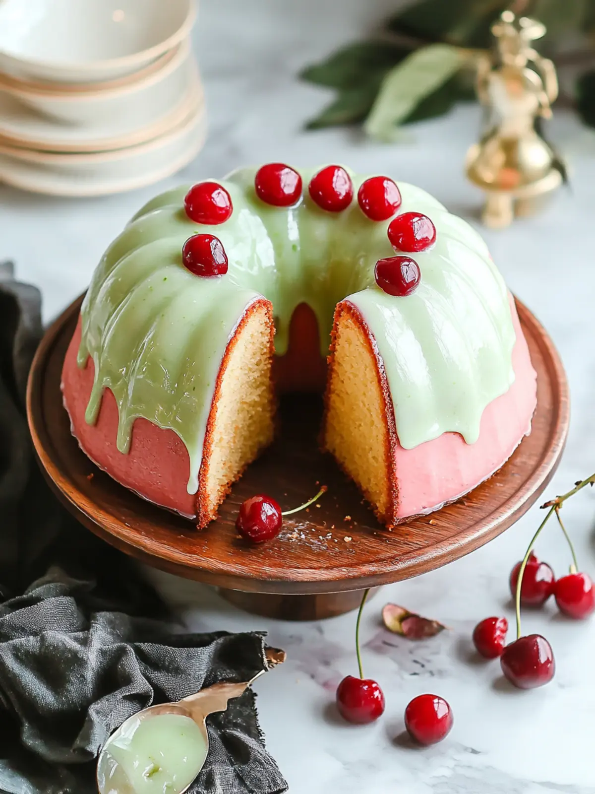 Delicious Pistachio Bundt Cake w/ Cherry Glaze You’ll Love 2 Pistachio Bundt Cake w/ Cherry Glaze