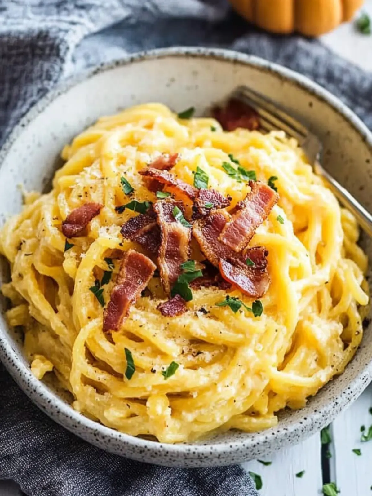Creamy Spaghetti Squash Carbonara with Crispy Mahogany Bacon 2 Spaghetti Squash Carbonara with Crispy Mahogany Bacon