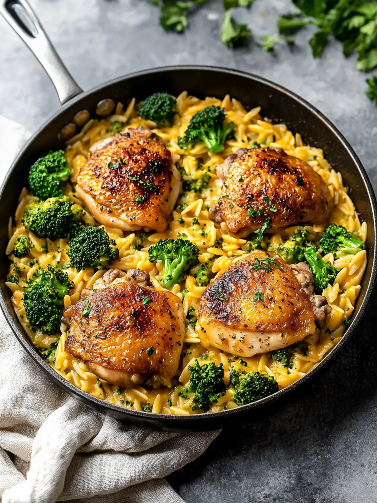 Skillet Chicken Thighs with Broccoli Cheddar Orzo Bliss 5 Skillet Chicken Thighs with Broccoli Cheddar Orzo