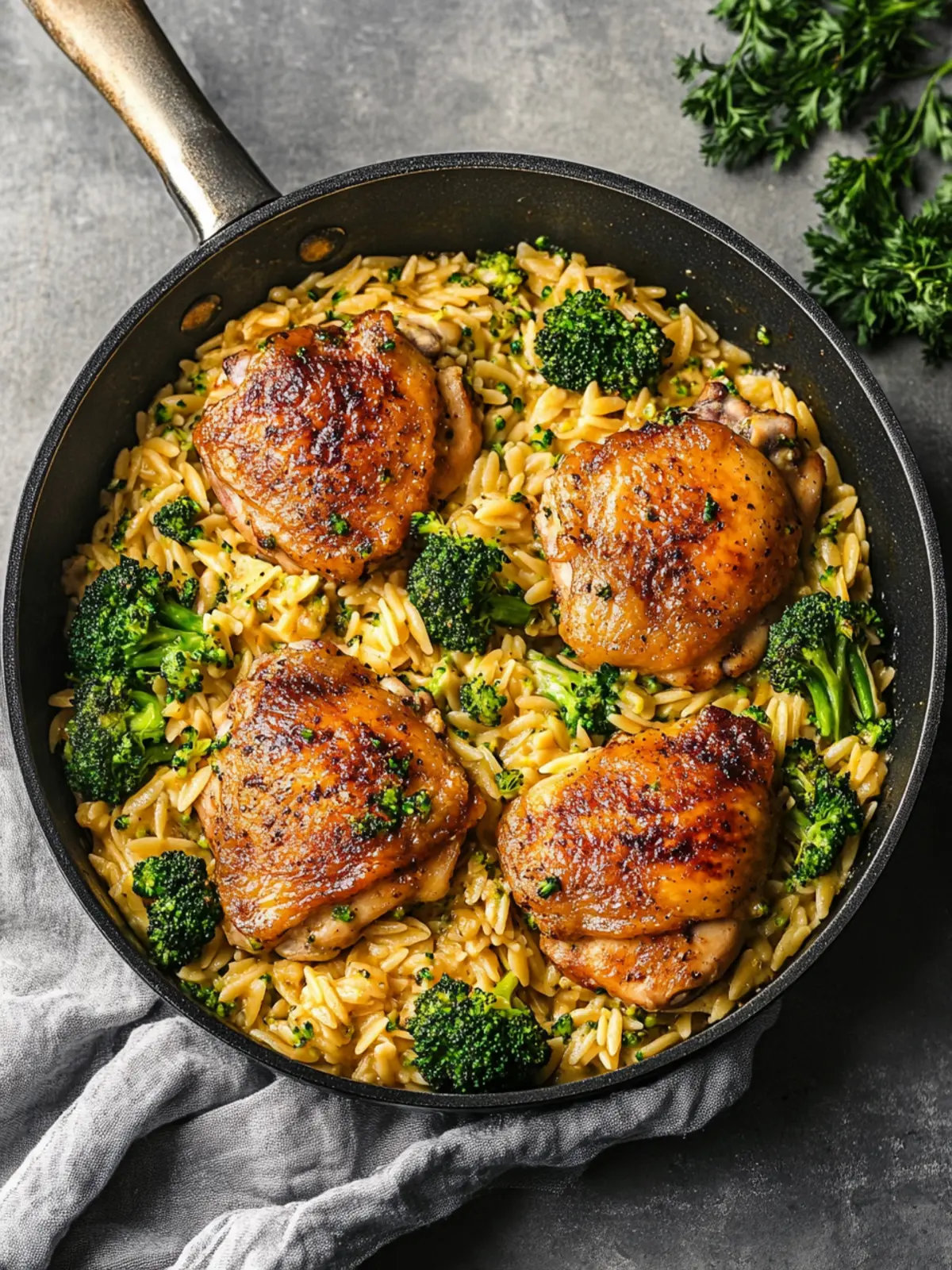 Skillet Chicken Thighs with Broccoli Cheddar Orzo Bliss 4 Skillet Chicken Thighs with Broccoli Cheddar Orzo
