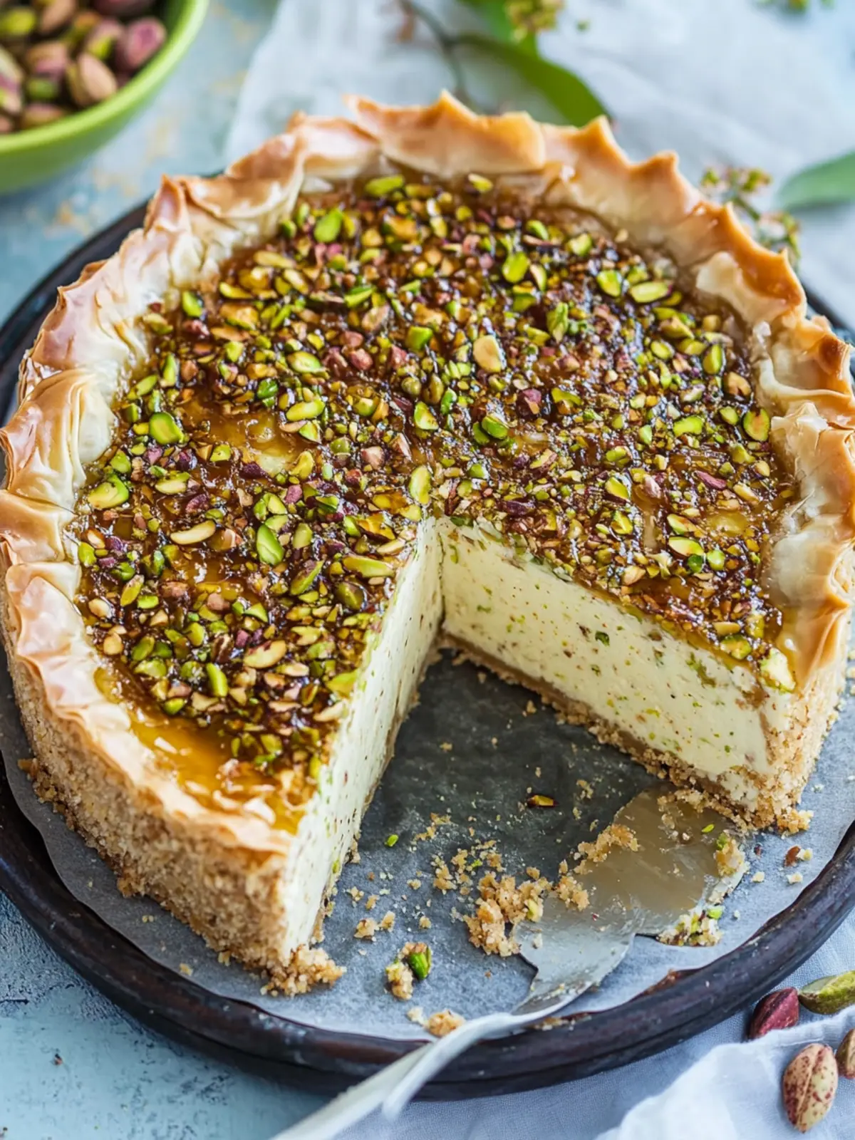 Decadent Pistachio Honey Baklava Cheesecake You’ll Love 2 Pistachio Honey Baklava Cheesecake