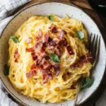 Creamy Spaghetti Squash Carbonara with Crispy Mahogany Bacon 2 Spaghetti Squash Carbonara with Crispy Mahogany Bacon