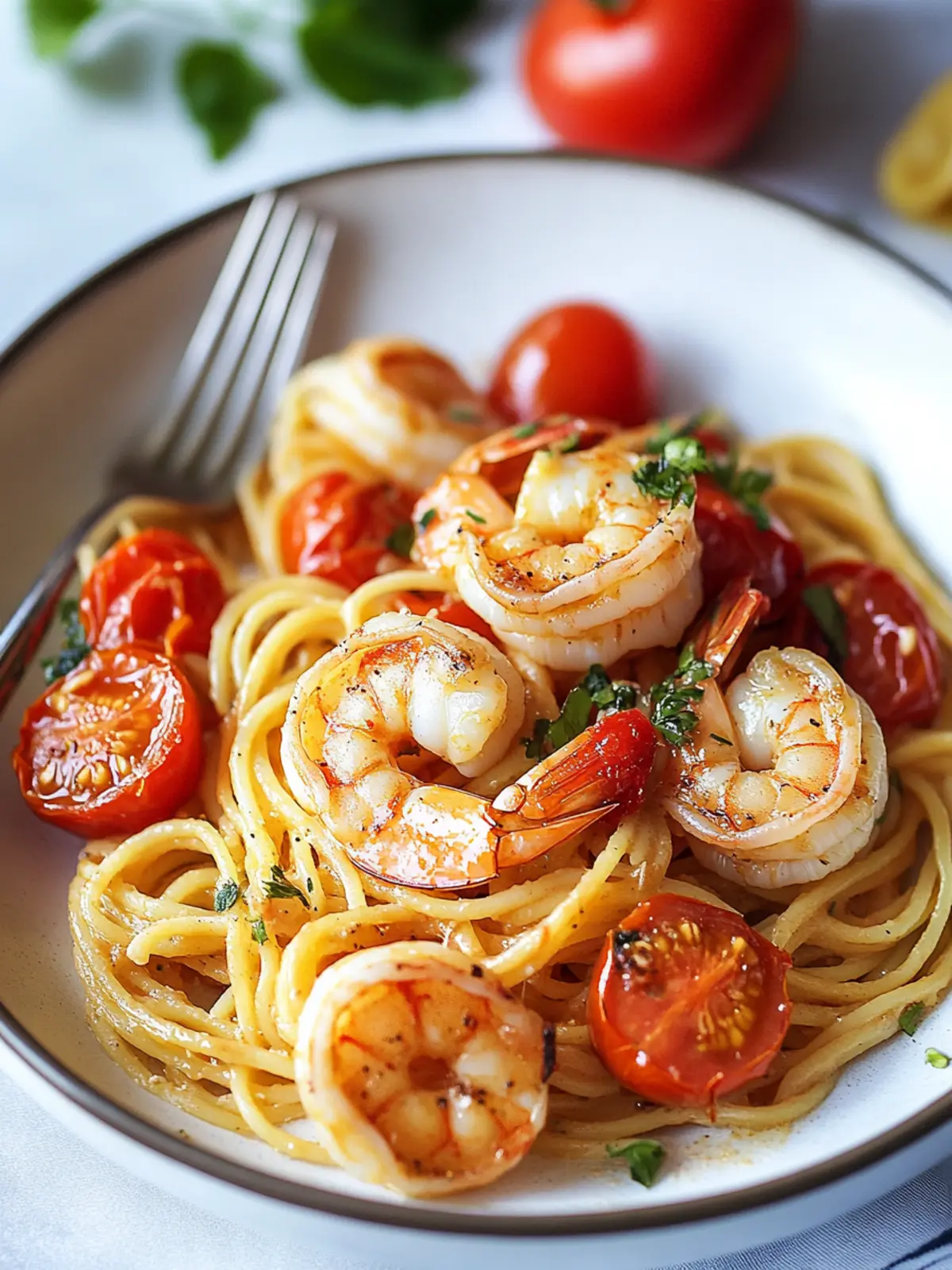 Scallop Shrimp Pasta with Burst Cherry Tomatoes