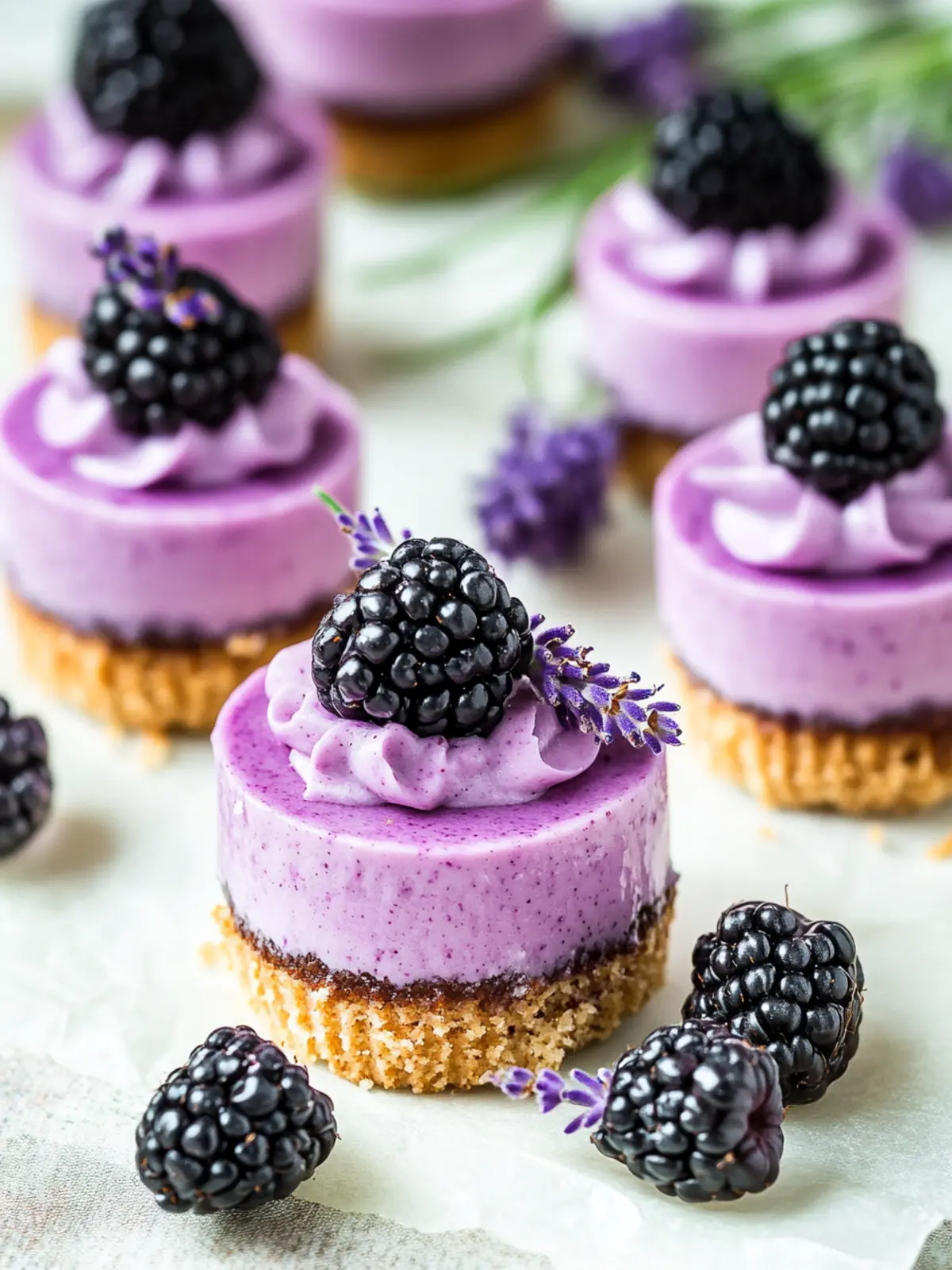 Delightful Mini Blackberry Lavender Cheesecakes to Savor 3 Mini Blackberry Lavender Cheesecakes