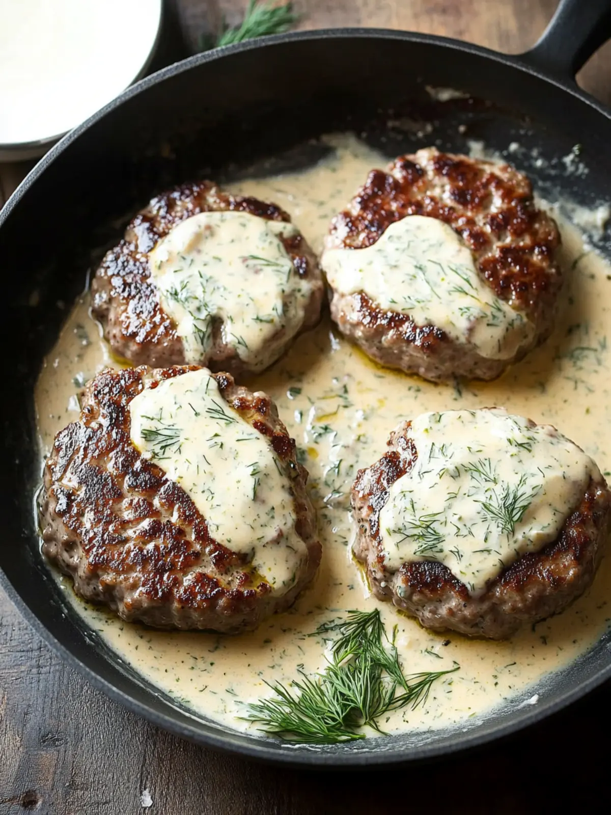 Hamburger Steaks in Creamy Dill Sauce