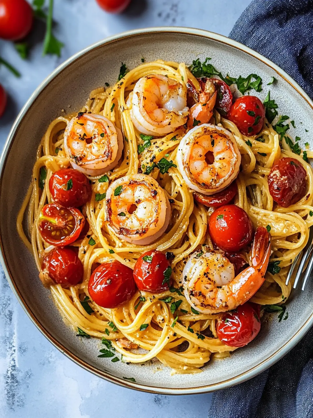 Scallop Shrimp Pasta with Burst Cherry Tomatoes