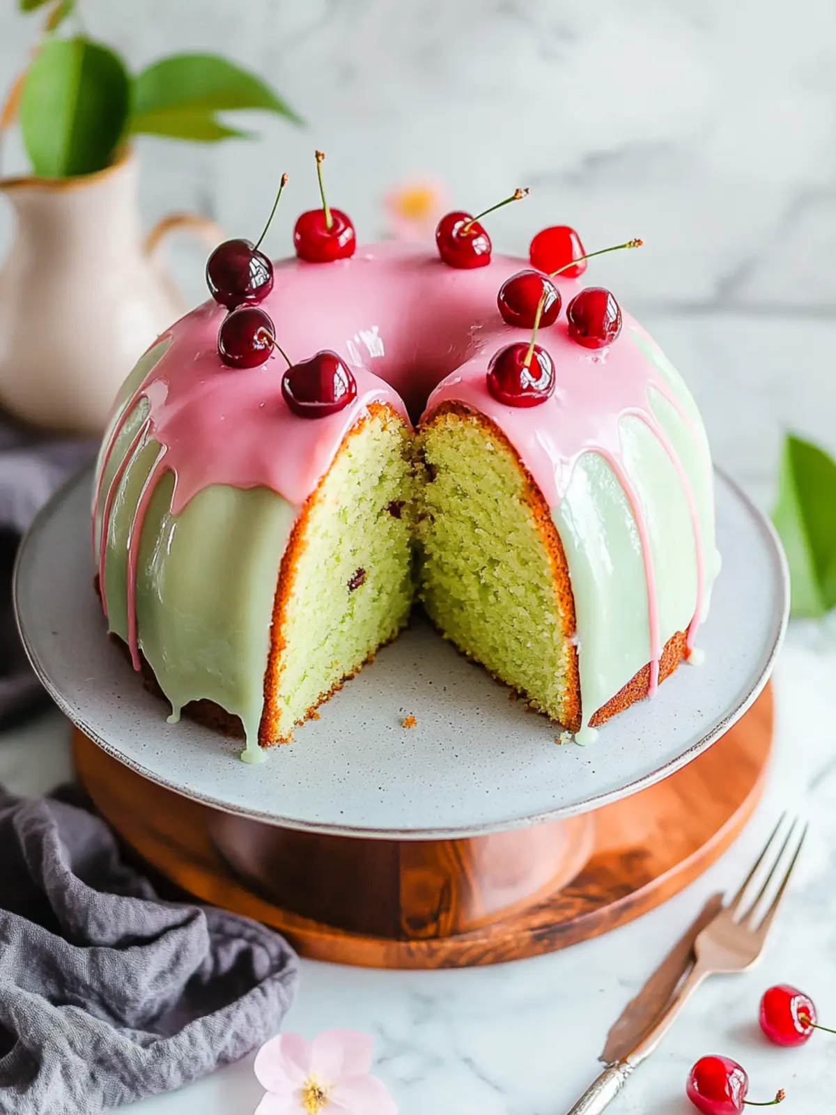 Delicious Pistachio Bundt Cake w/ Cherry Glaze You’ll Love 3 Pistachio Bundt Cake w/ Cherry Glaze