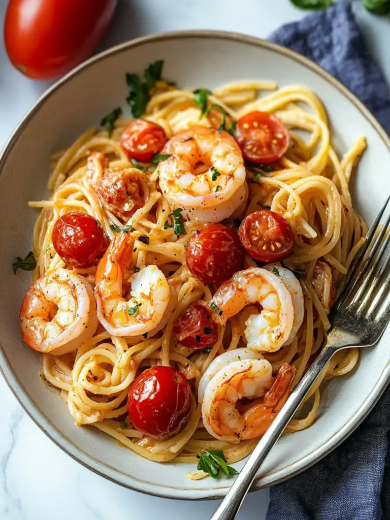 Scallop Shrimp Pasta with Burst Cherry Tomatoes