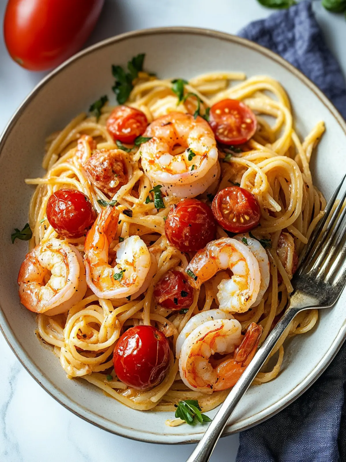 Scallop Shrimp Pasta with Burst Cherry Tomatoes