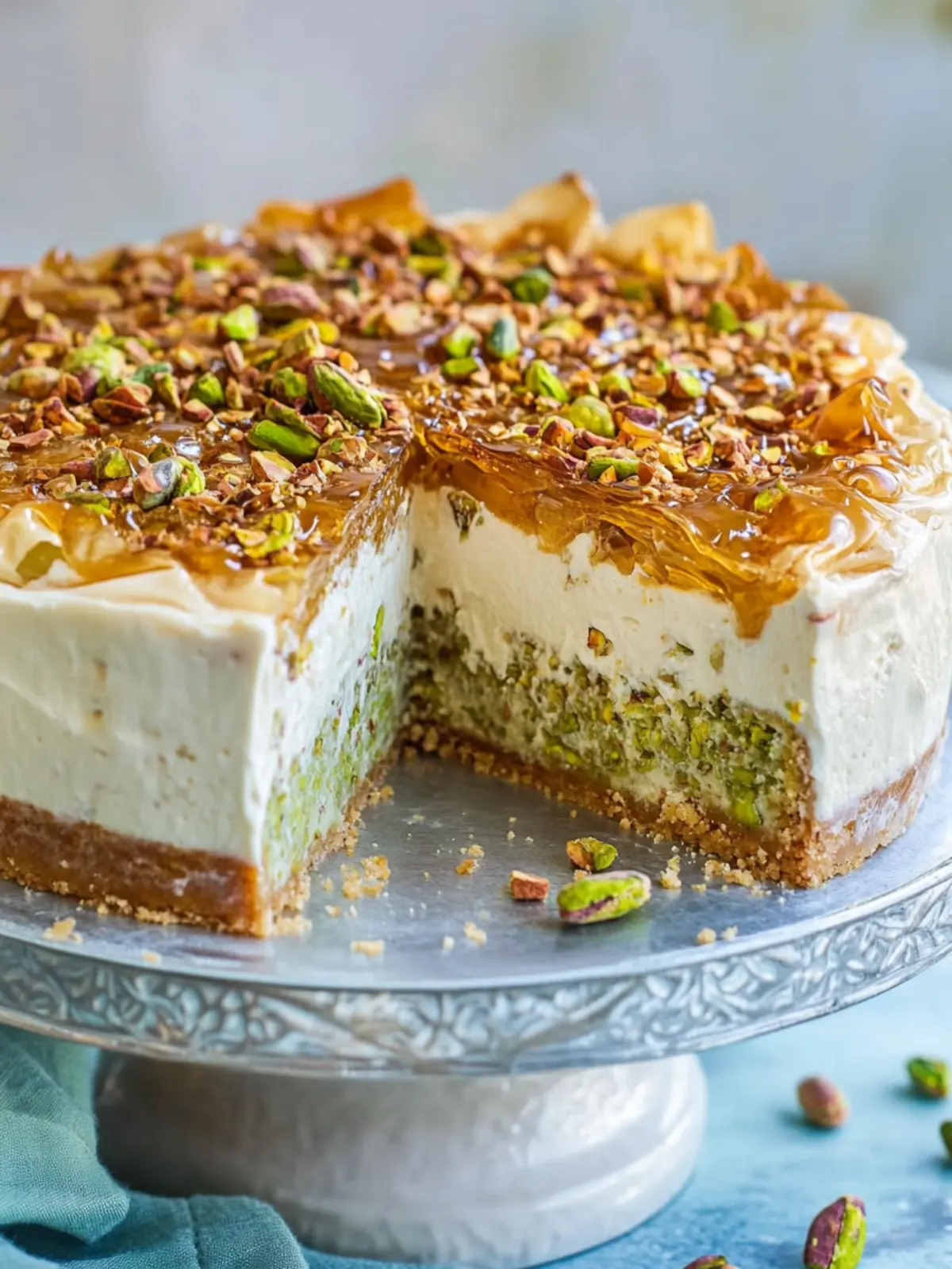 Decadent Pistachio Honey Baklava Cheesecake You’ll Love 4 Pistachio Honey Baklava Cheesecake